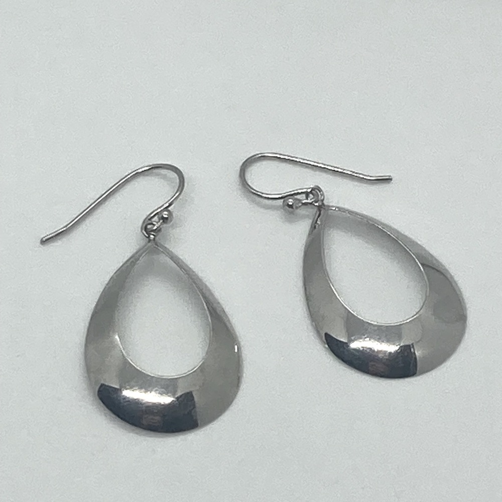 925 Sterling Silver Teardrop Cutout Shape Dangle Earrings w Hook Posts | 1.6” L